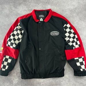 Pyro Wear Racing Jacket Black Red Checkered Flag Sleeves Size XL
